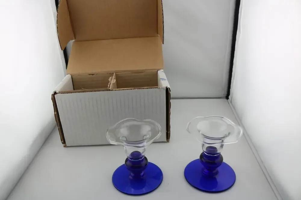 Princess House Crystal Cobalt Sapphire Blue Candlestick Holders #325 - Set Of 2
